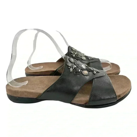 Natural soul Naturalizer amethyst sandals 8.5 black faux leather gem slides - Picture 1 of 13